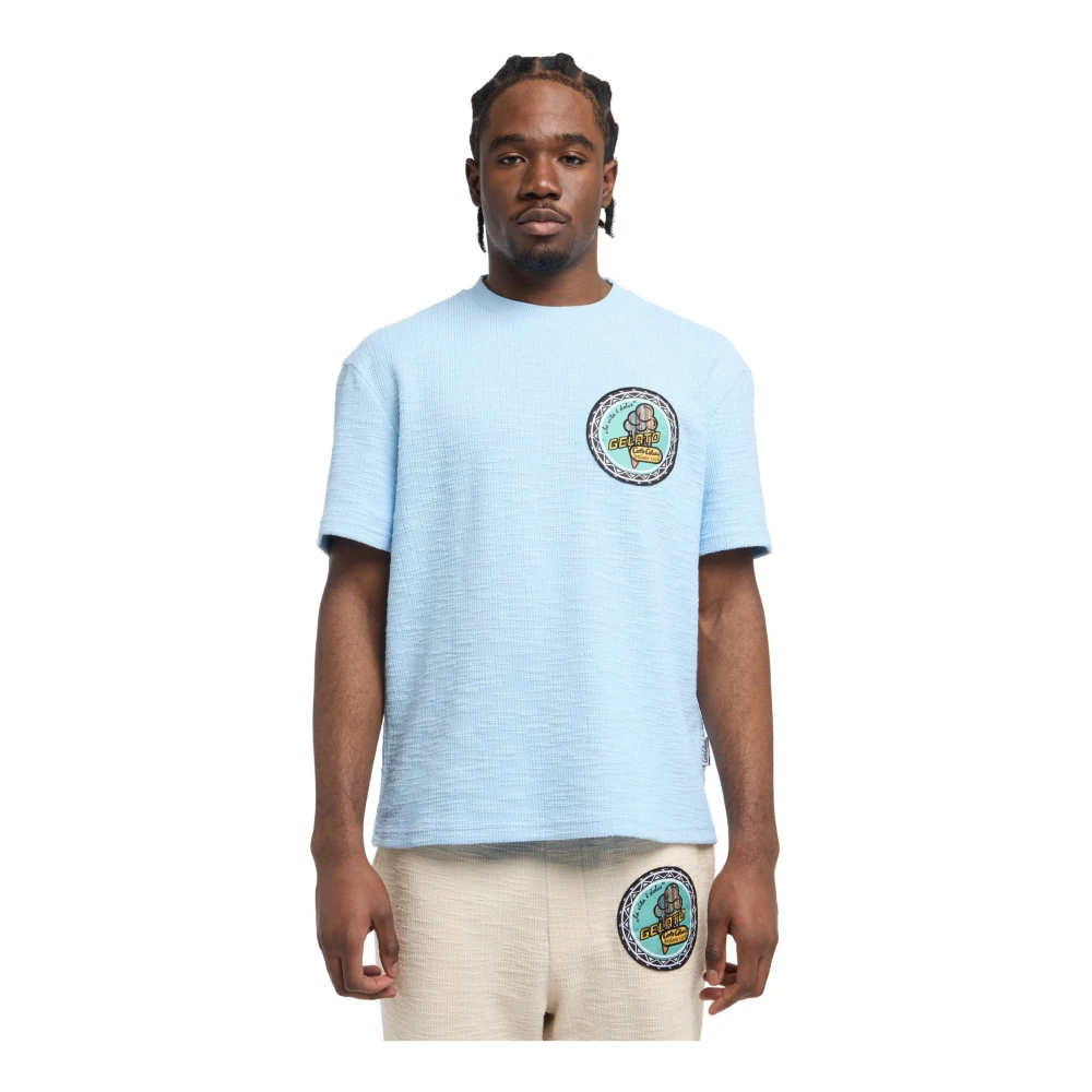 carlo colucci Bouclé T-shirt met textuureffect Blue Heren