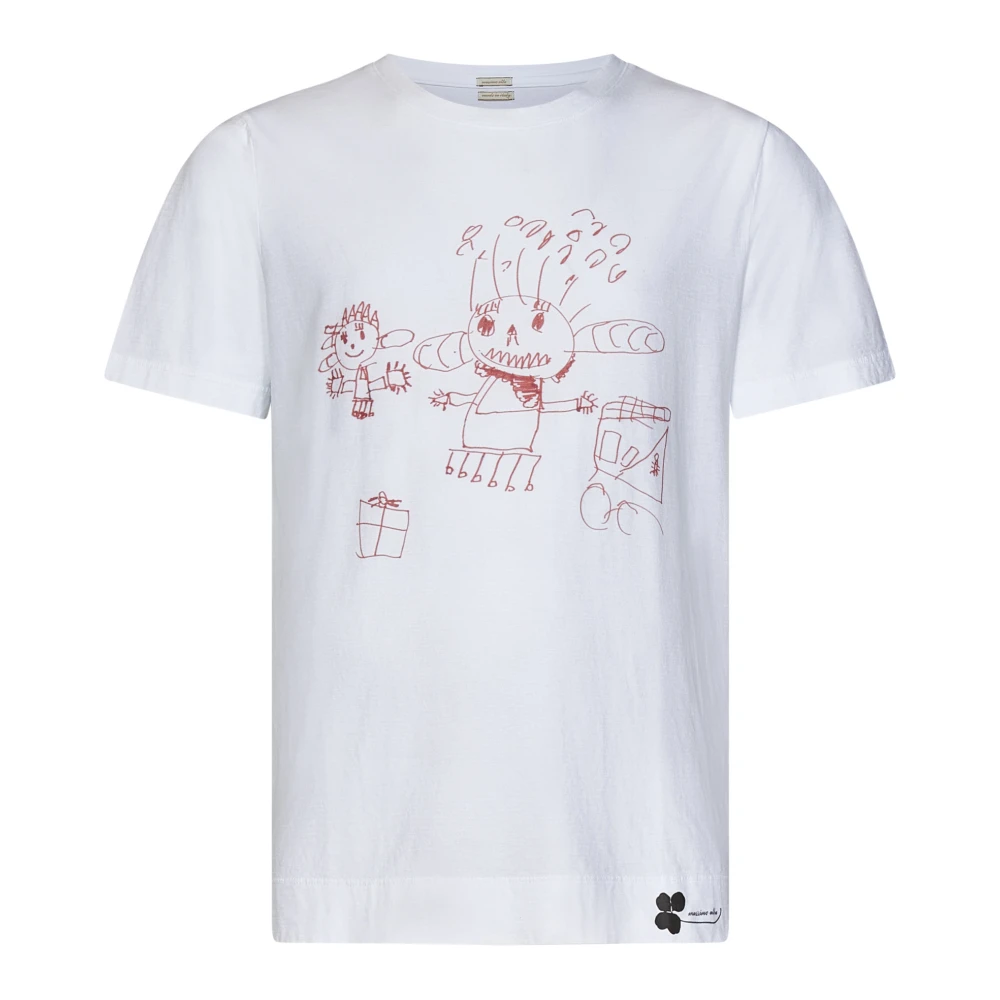 Massimo Alba Vit Crew Neck T-shirt med Rött Tryck White, Herr