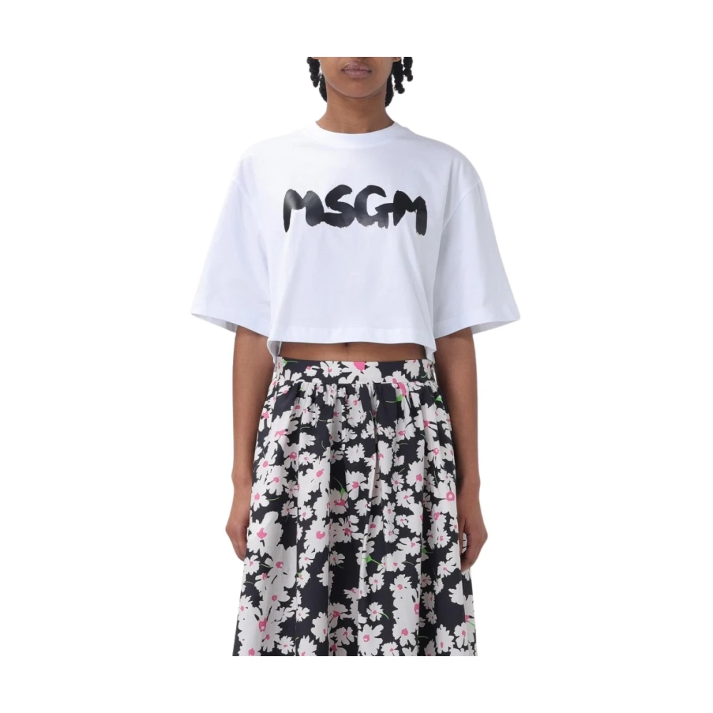Msgm Women's White T-Shirts, L, Cotton T-Shirt For