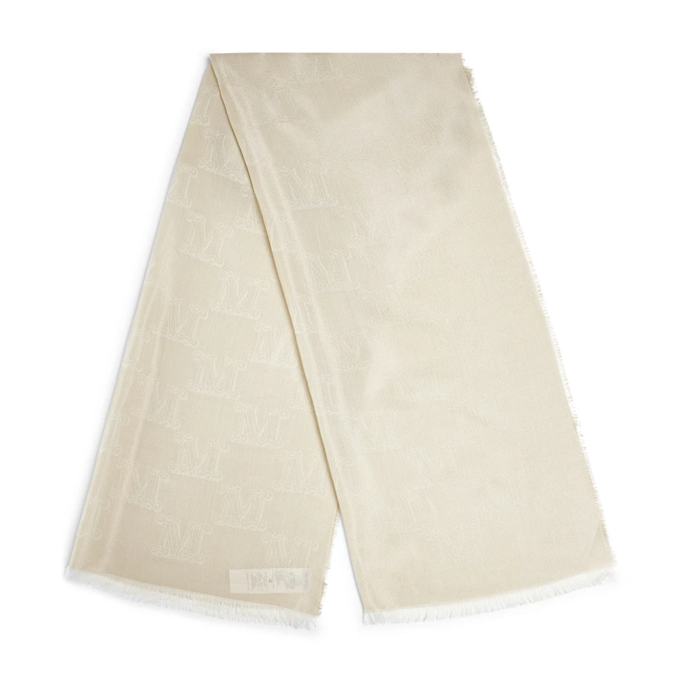 Max Mara Luxe Monogram Zijde Wol Kasjmier Sjaal Beige Dames