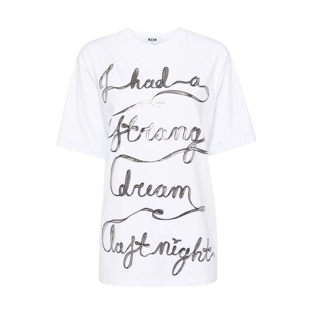 Msgm Katoenen T-shirt met Voor- en Achterprint White Dames