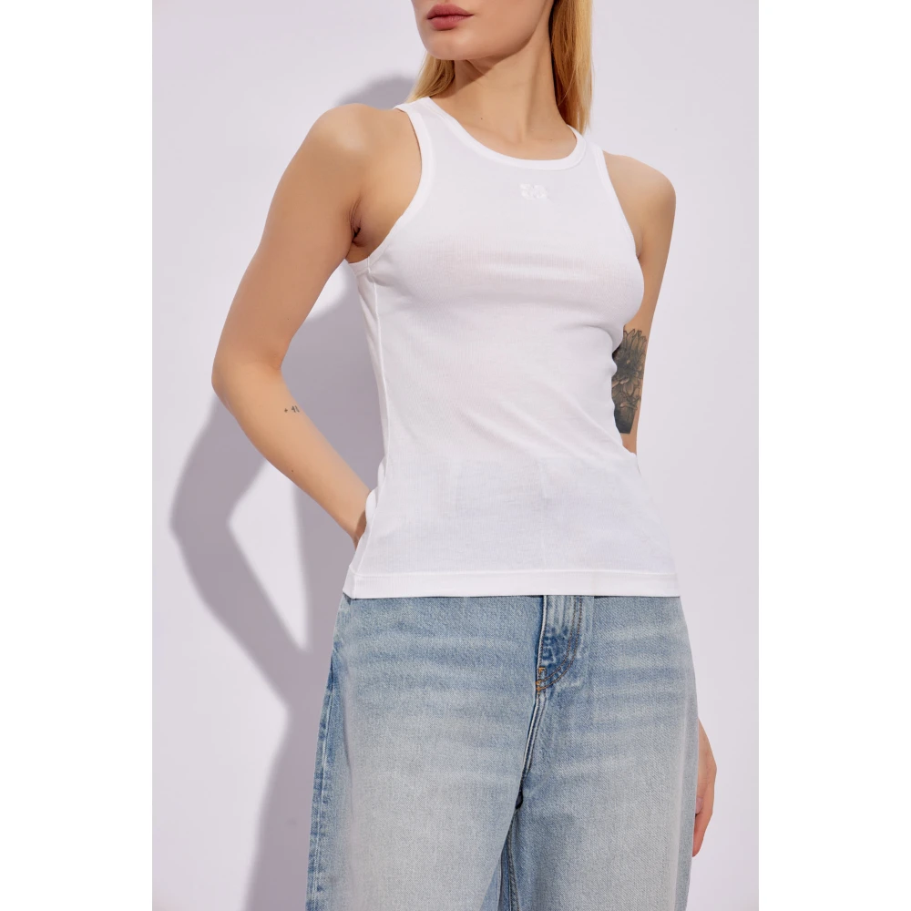 Ganni Logo-geborduurd top White Dames