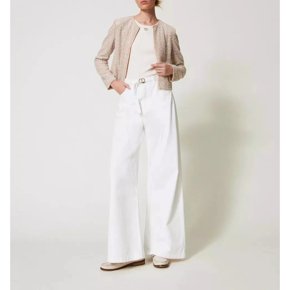 Twinset Aansluitende Ribtop met Ovale Halslijn White Dames