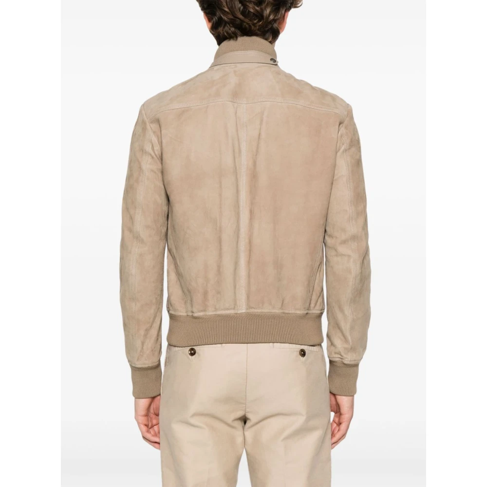 Tom Ford Beige Suède Bomberjack met Zakken Beige Heren