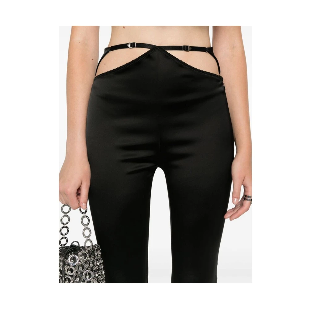 The Attico Zwarte Satijnen Hoge Taille Flare Broek Black Dames
