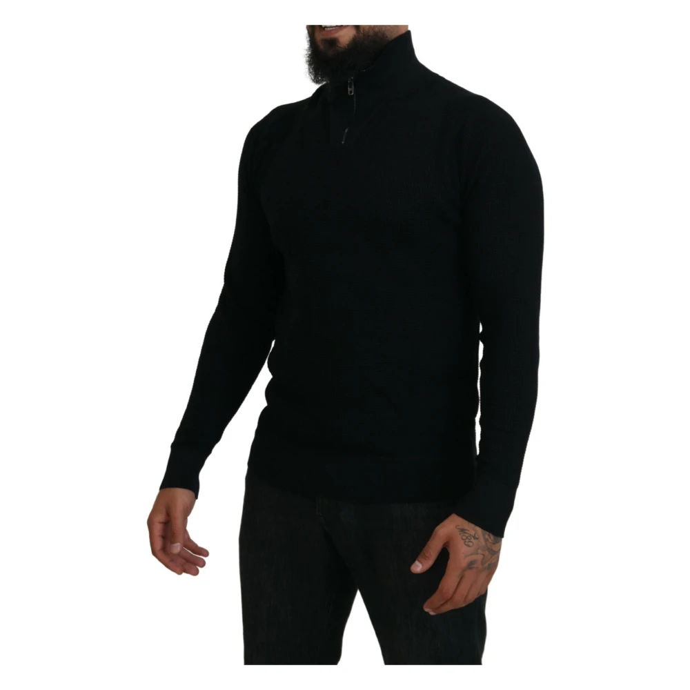 Dolce & Gabbana Luxe Zwarte Zijdeblend Trui Black Heren