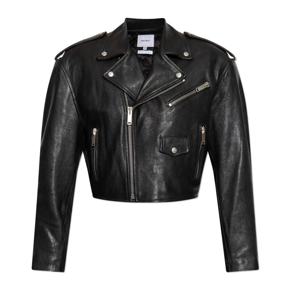 Halfboy Geknipte leren jas Black Dames