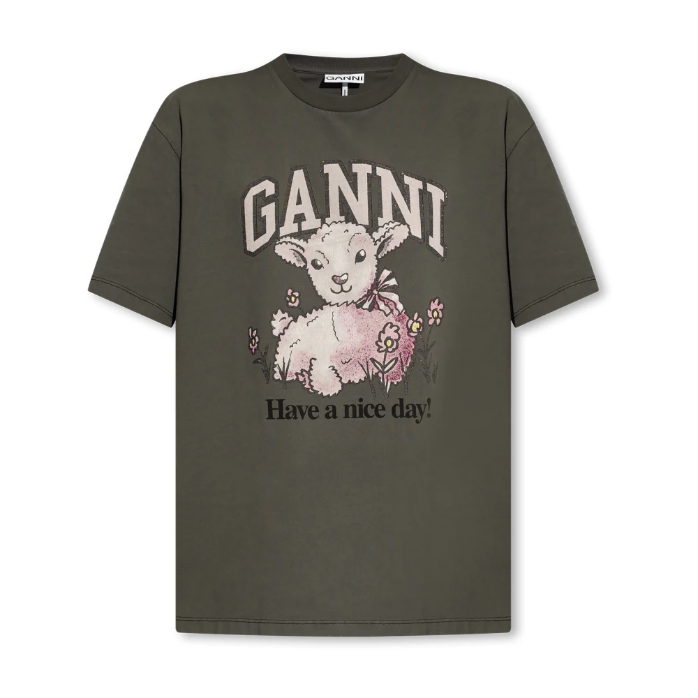 Ganni Zwarte T-shirts en Polos met Logo Print Black Dames