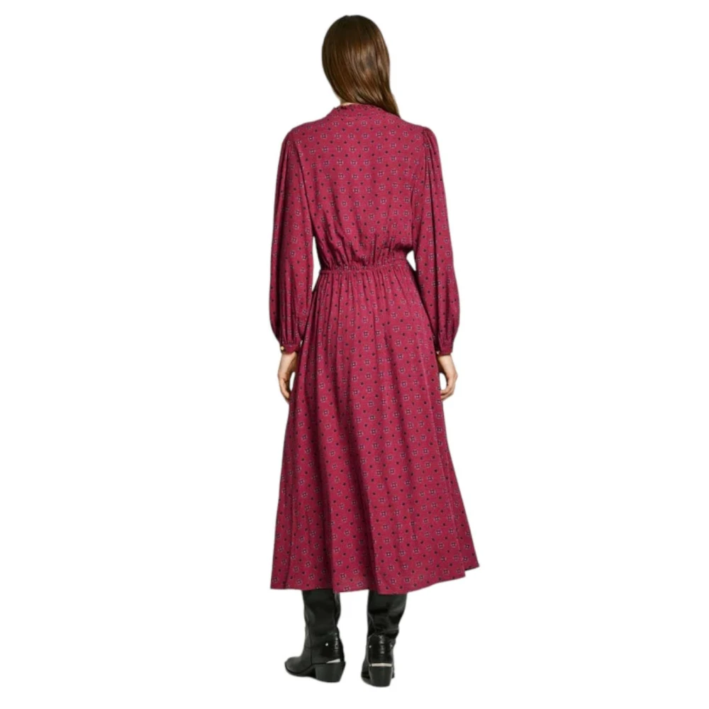 Pepe Jeans Elegante Bloemenjurk met Ruches Red Dames