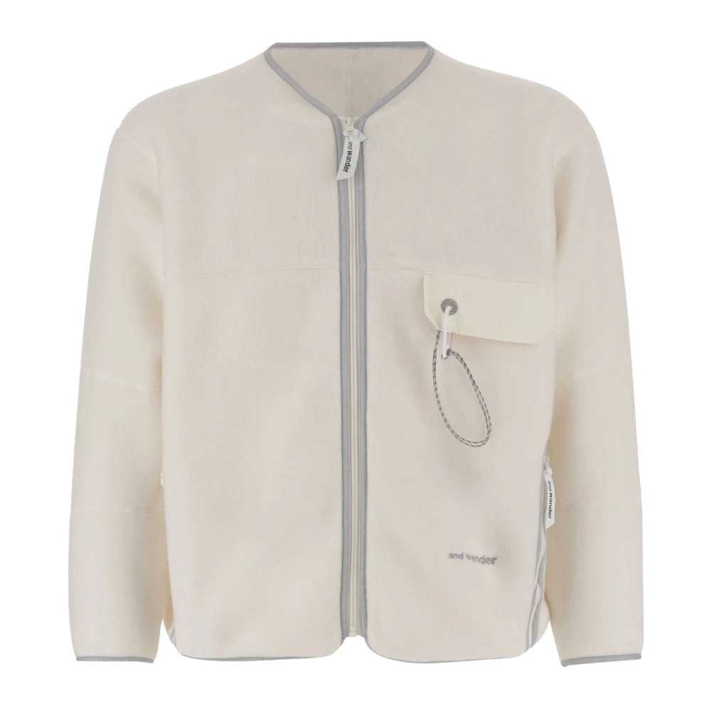 And Wander Wollen V-hals Rits Sweater White Heren