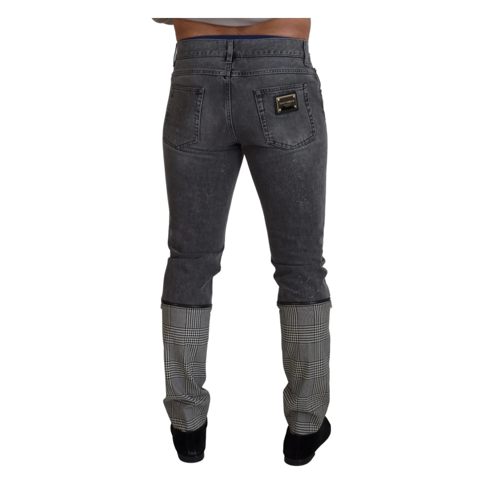 Dolce & Gabbana Elegante grijze geruite denim schat Gray Heren
