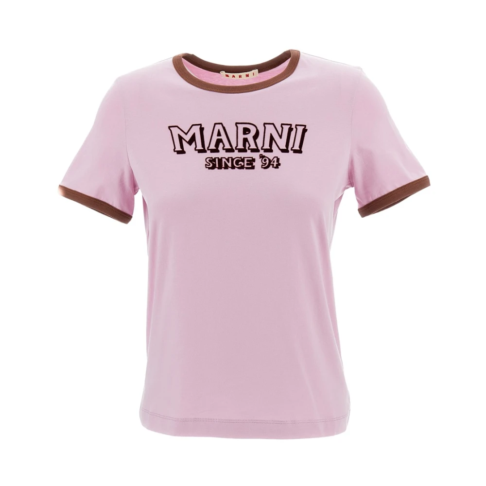Marni Women's Pink T-Shirts, Xs, Logo Crew-Neck T-Shirt