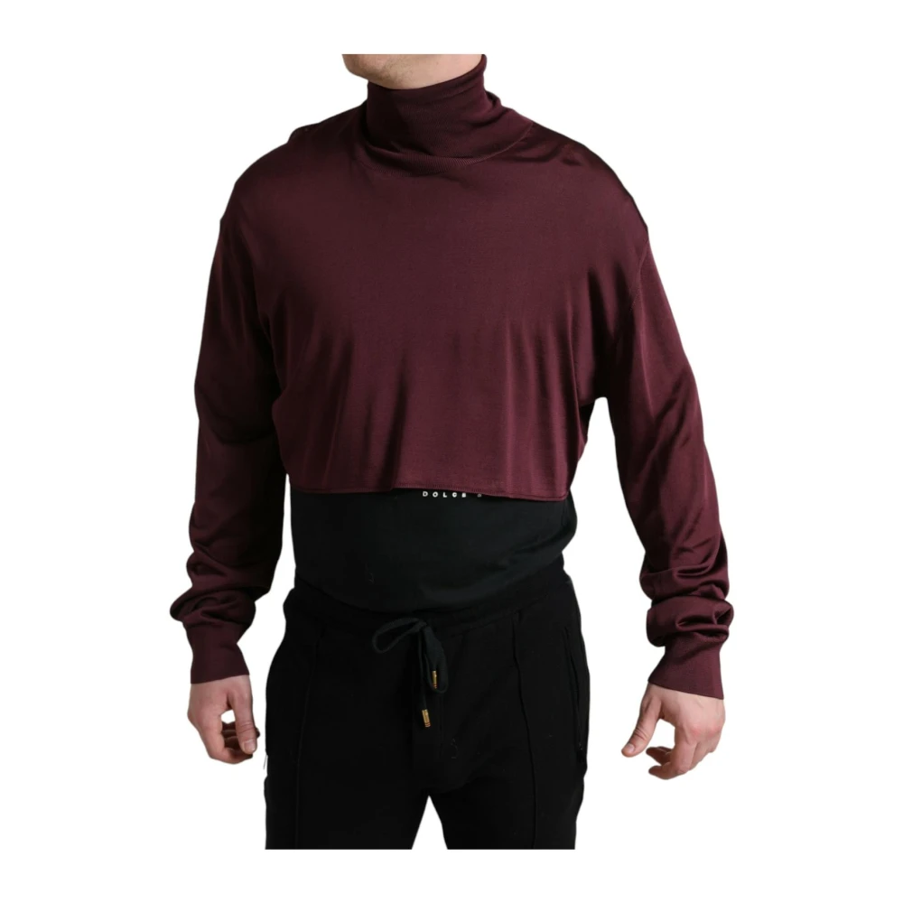 Dolce & Gabbana Men's Brown Turtlenecks, M, Maroon Turtleneck Pullover Jumper