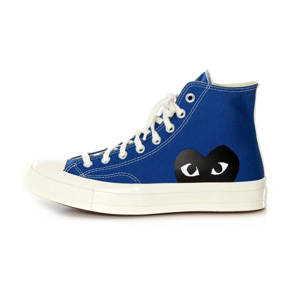 Comme Des Garçons Play Men's Blue Sneakers, 8 Uk, High-Top Canvas Trainers