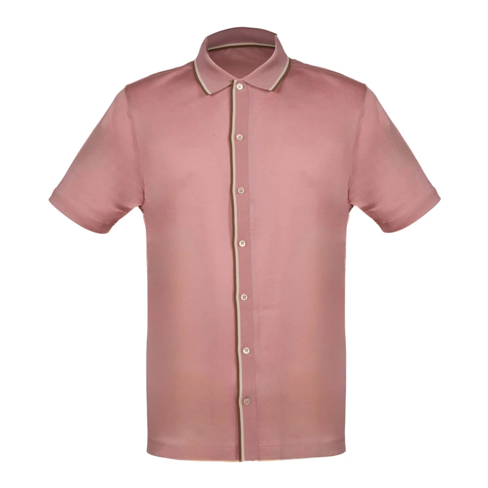 Gran Sasso Roze Bowling Shirt met Beige en Bruin Contrast Pink Heren