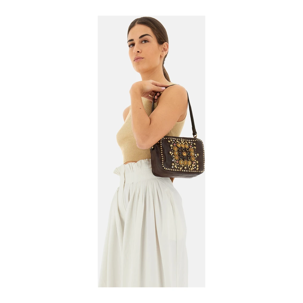 Campomaggi Zwarte leren aktetas met gekleurde studs Black Dames