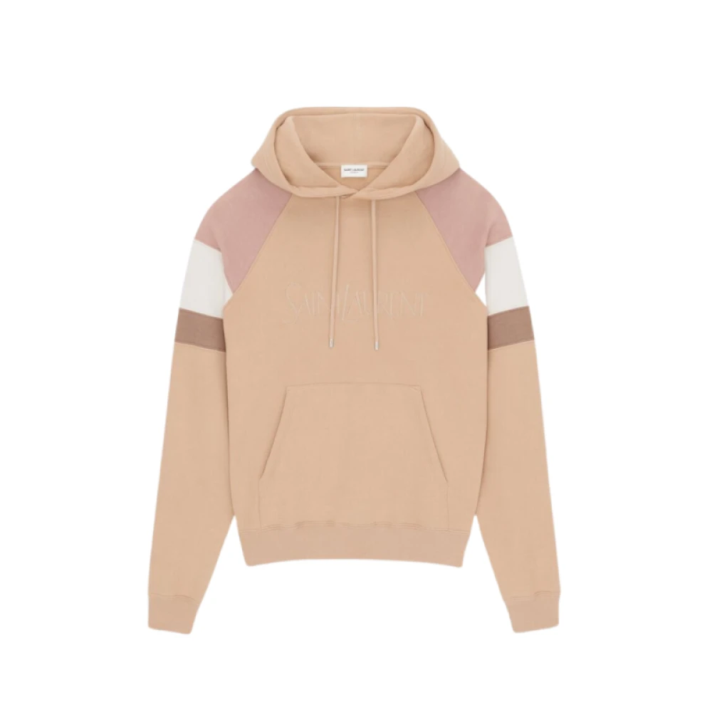 Saint Laurent Geborduurde Logo Hoodie Beige Heren