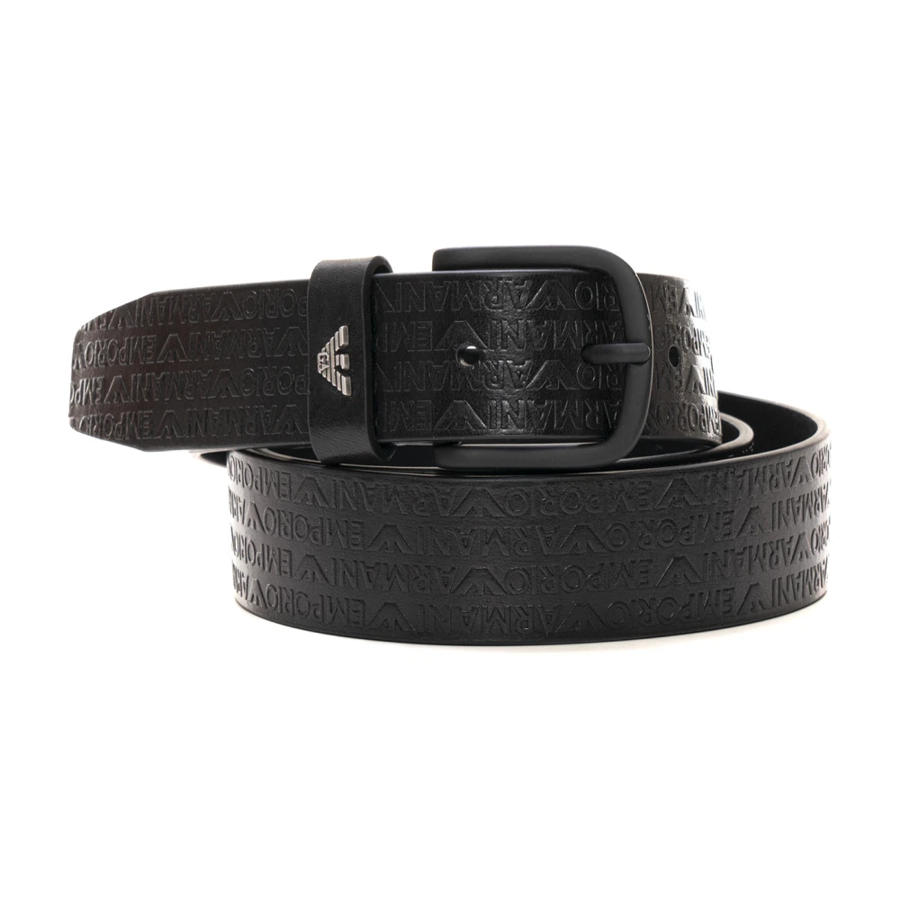 Emporio Armani Leren riem met logogesp Black Heren