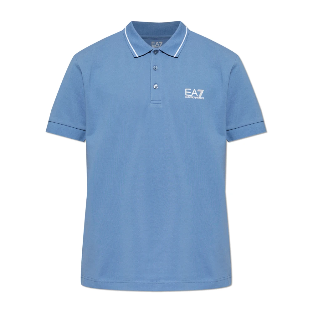 Emporio Armani Ea7 Mannelijk Blauw Polo Shirt Met Bedrukt Logo
