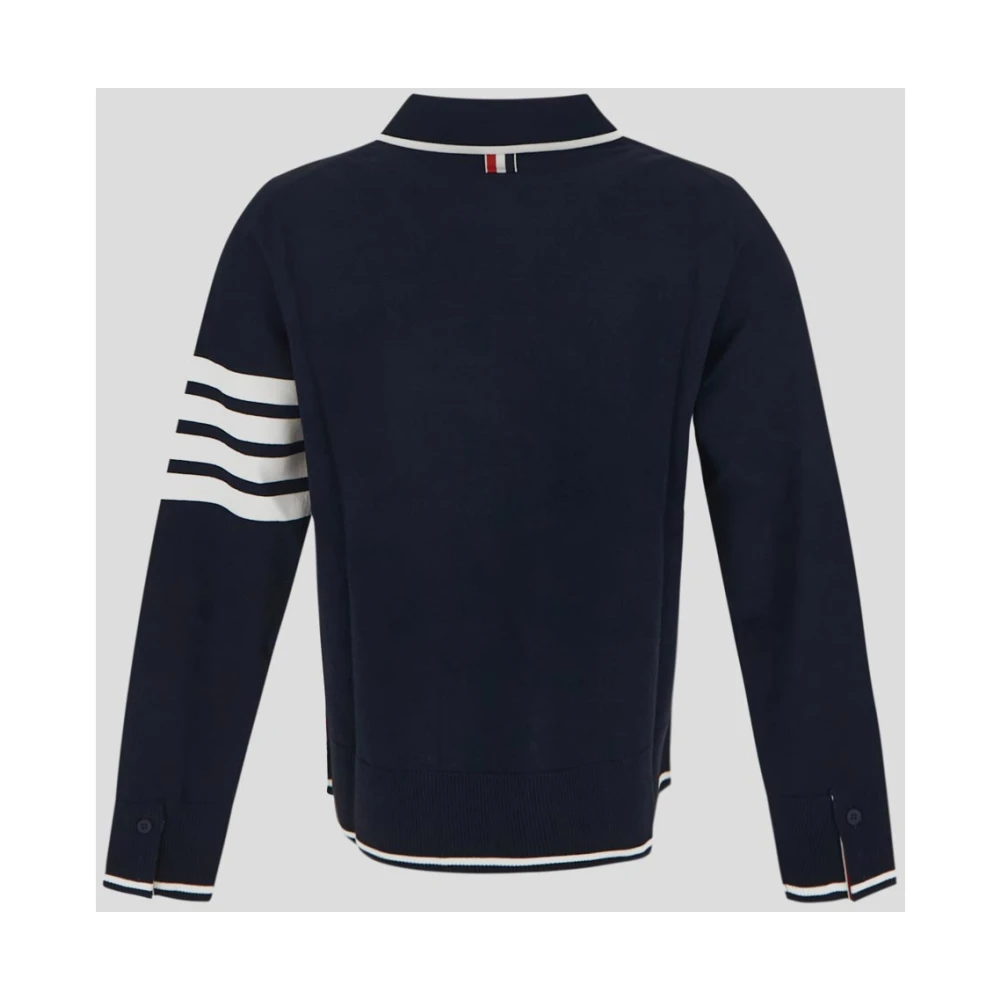 Thom Browne Navy Polo Kraag Pullover met Tipping Stripe Blue Dames