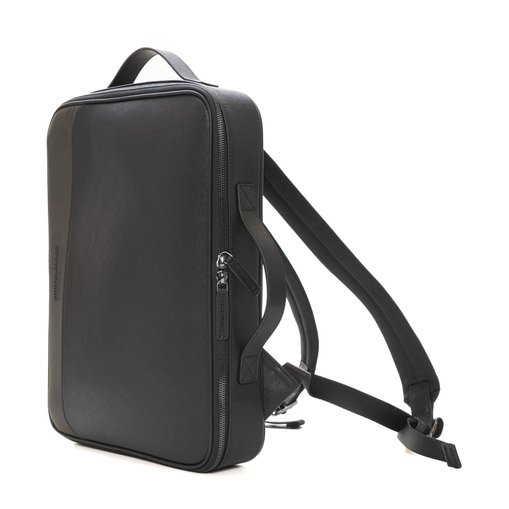 Emporio Armani Saffiano leren laptoptas met rits Black Heren