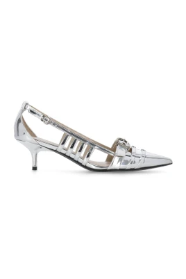 Silver Läder Slingback med Spetsig Tå