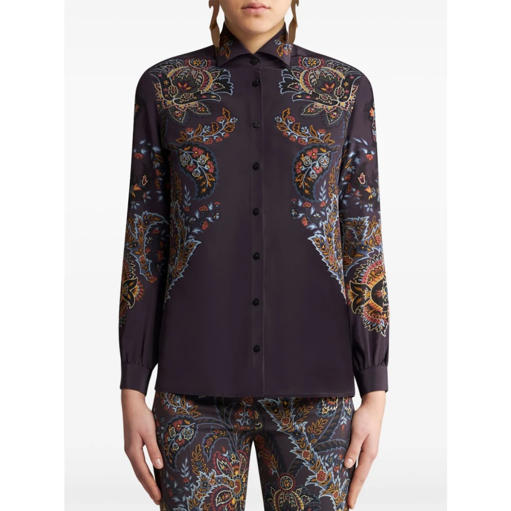 ETRO Blauwe Paisley Zijden Overhemd Multicolor Dames