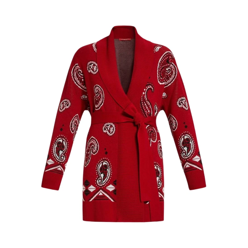 Marina Rinaldi Stijlvol Gebreid Vest met Riem Red Dames