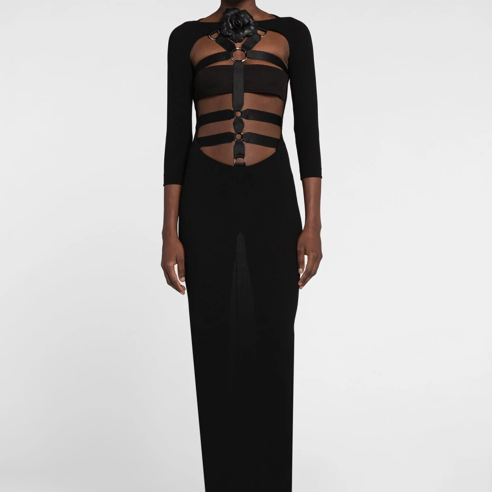 Roberto Cavalli Rose Embellished Harness Maxi Dress Black Dames