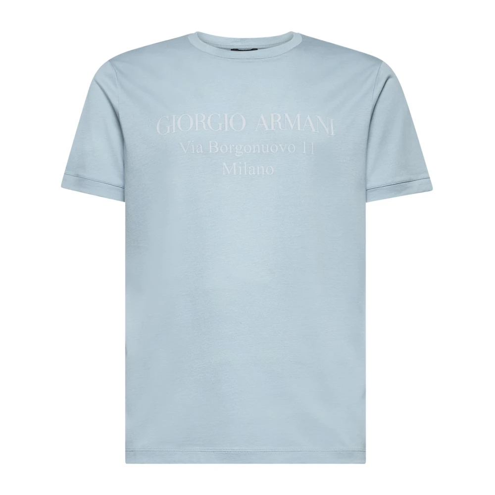 Giorgio Armani Watergedrukte Borgonuovo 11 Milano T-shirts Blue Heren