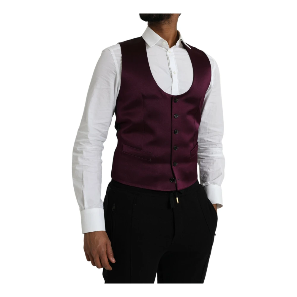 Dolce & Gabbana Maroon Zijden Formele Waistcoat Jurk Brown Heren