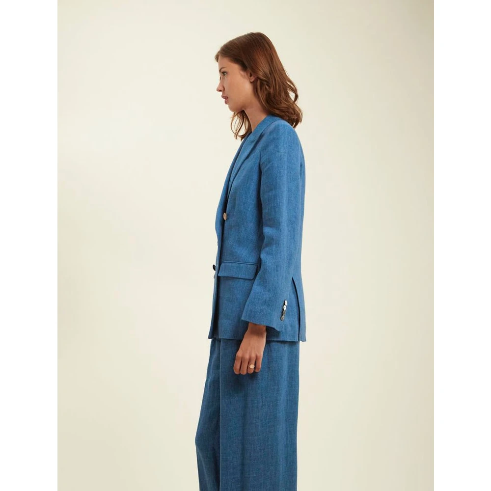 Ines De La Fressange Paris Blauwe Denim Linnen Jas Blue Dames