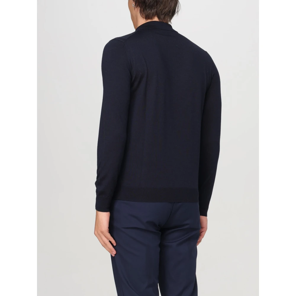 Paolo Pecora Blauwe Lange Mouw Polo Sweater Blue Heren