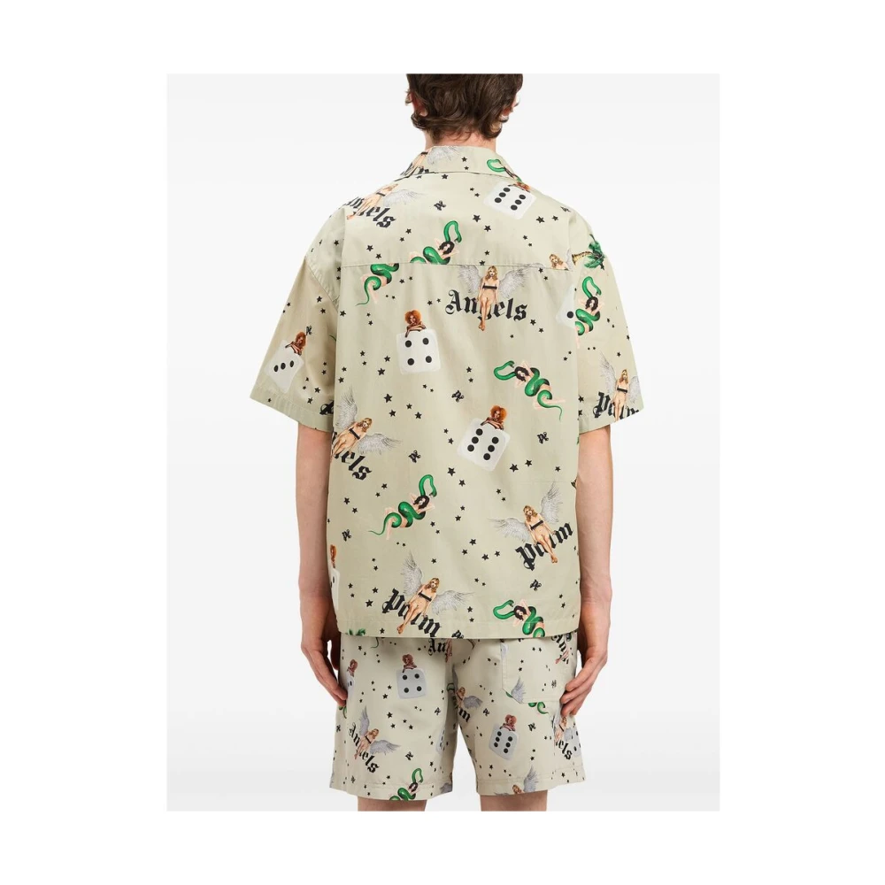 Palm Angels Overhemd met Grafische Print en Knopen Beige Heren