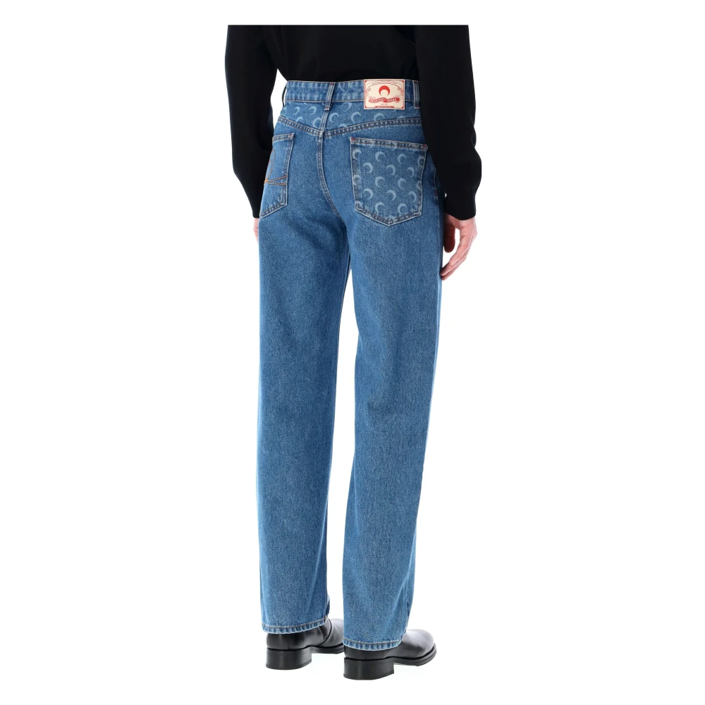 Marine Serre Lichtblauwe Moon Laser Denim Loose Jeans Blue Heren