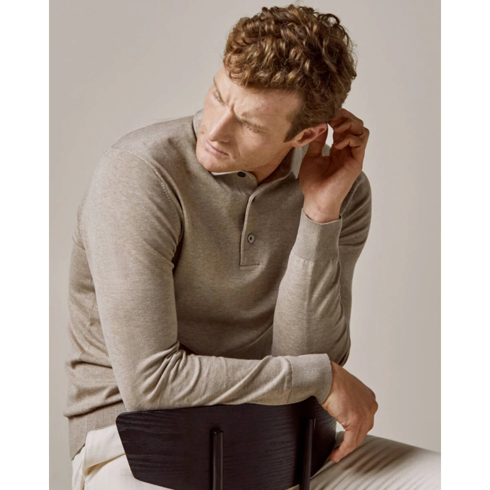 Profuomo Beige Polo One-Piece Sweater Beige Heren