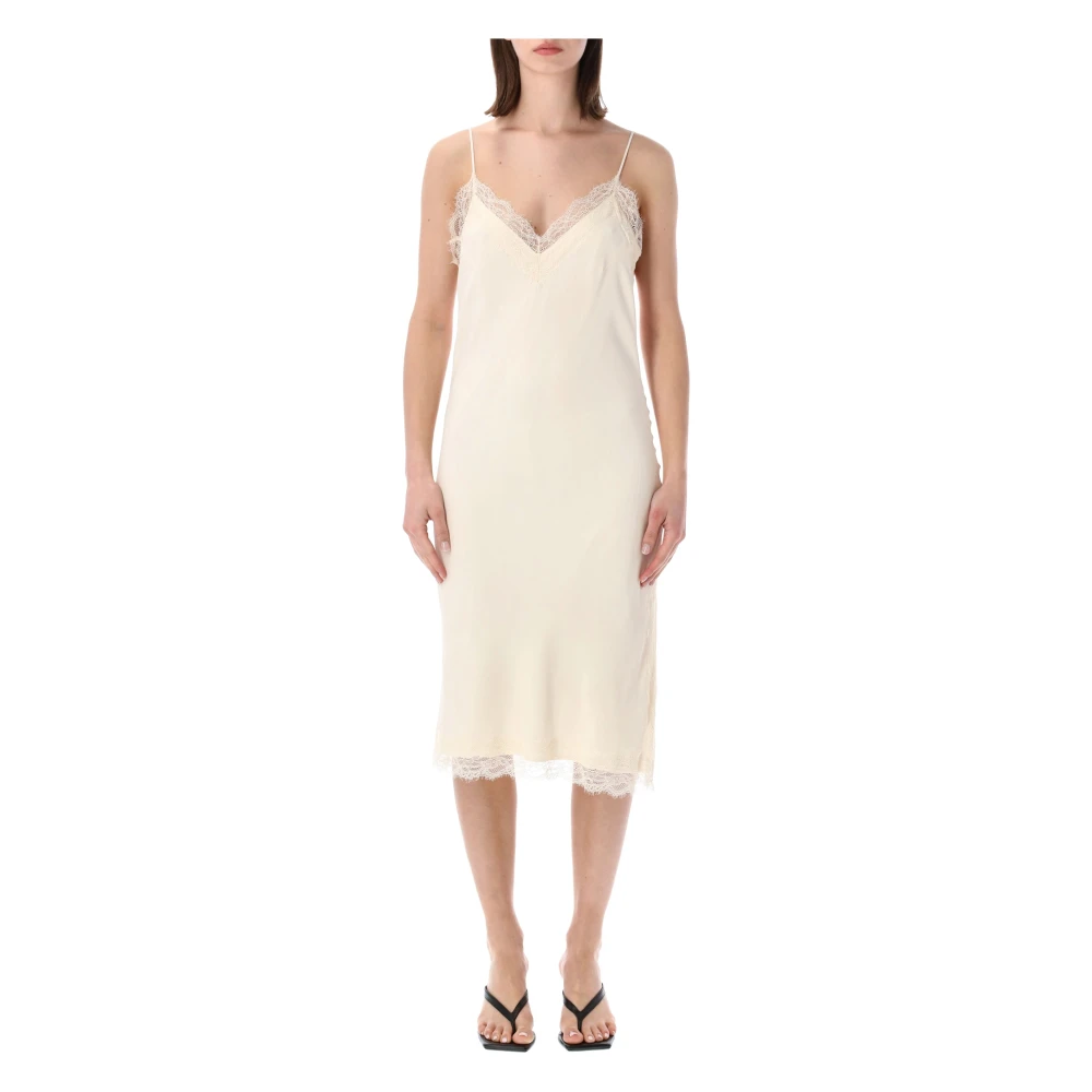 Róhe Women's Beige Midi Dresses, S, Lace Slipdress