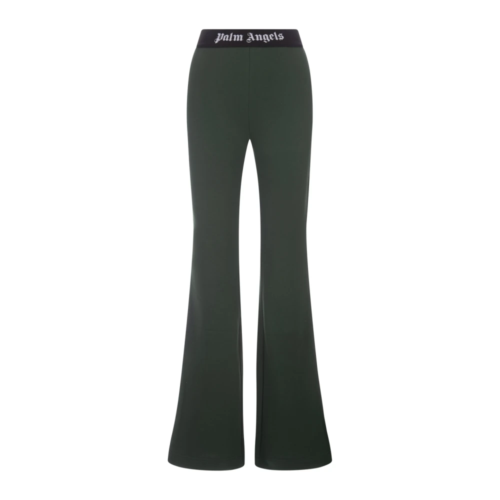 Palm Angels Groene Flare Broek met Logo Band Green Dames