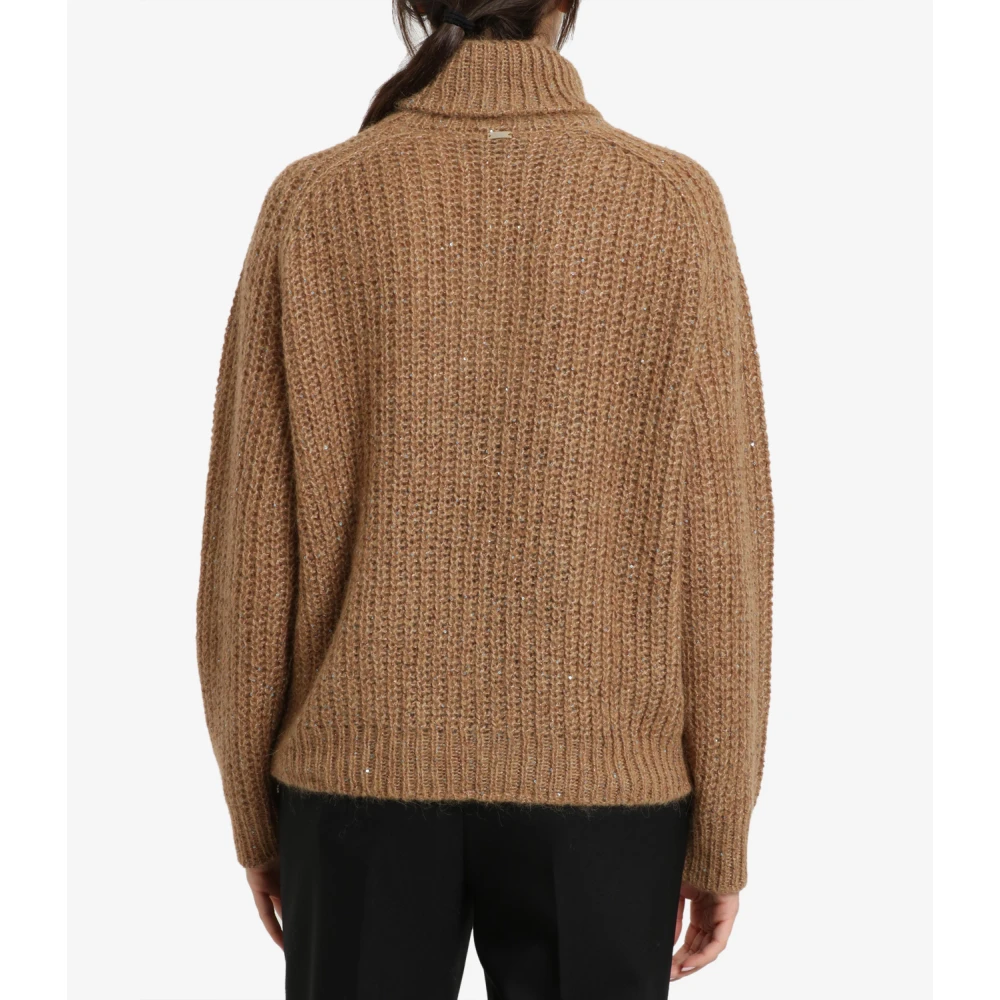 Herno Alpaca Blend Sequin Trui Hoge Kraag Brown Dames