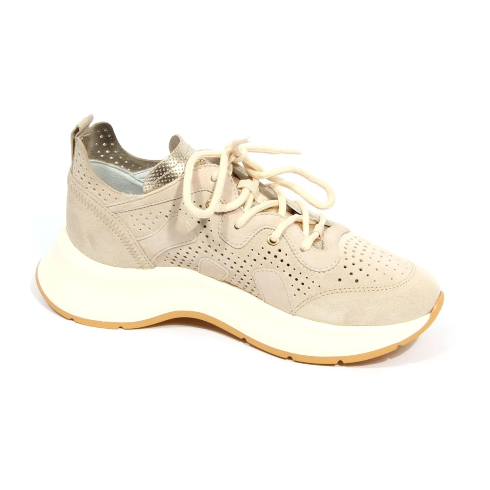 Hogan Women's Beige Sneakers, 3 Uk, Perforated Suede Shoes