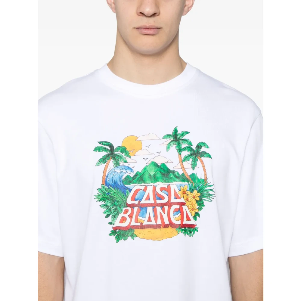 Casablanca Beach Wave Ronde Hals Korte Mouw T-shirt White Heren