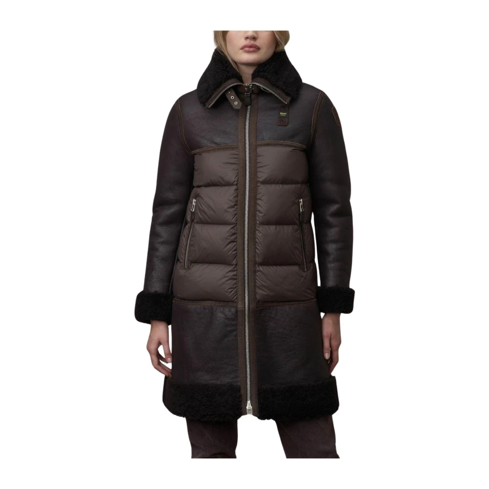 Blauer Women's Brown Down Jackets, S, Vintage Lamb Leather Jacket With Nylon Padding