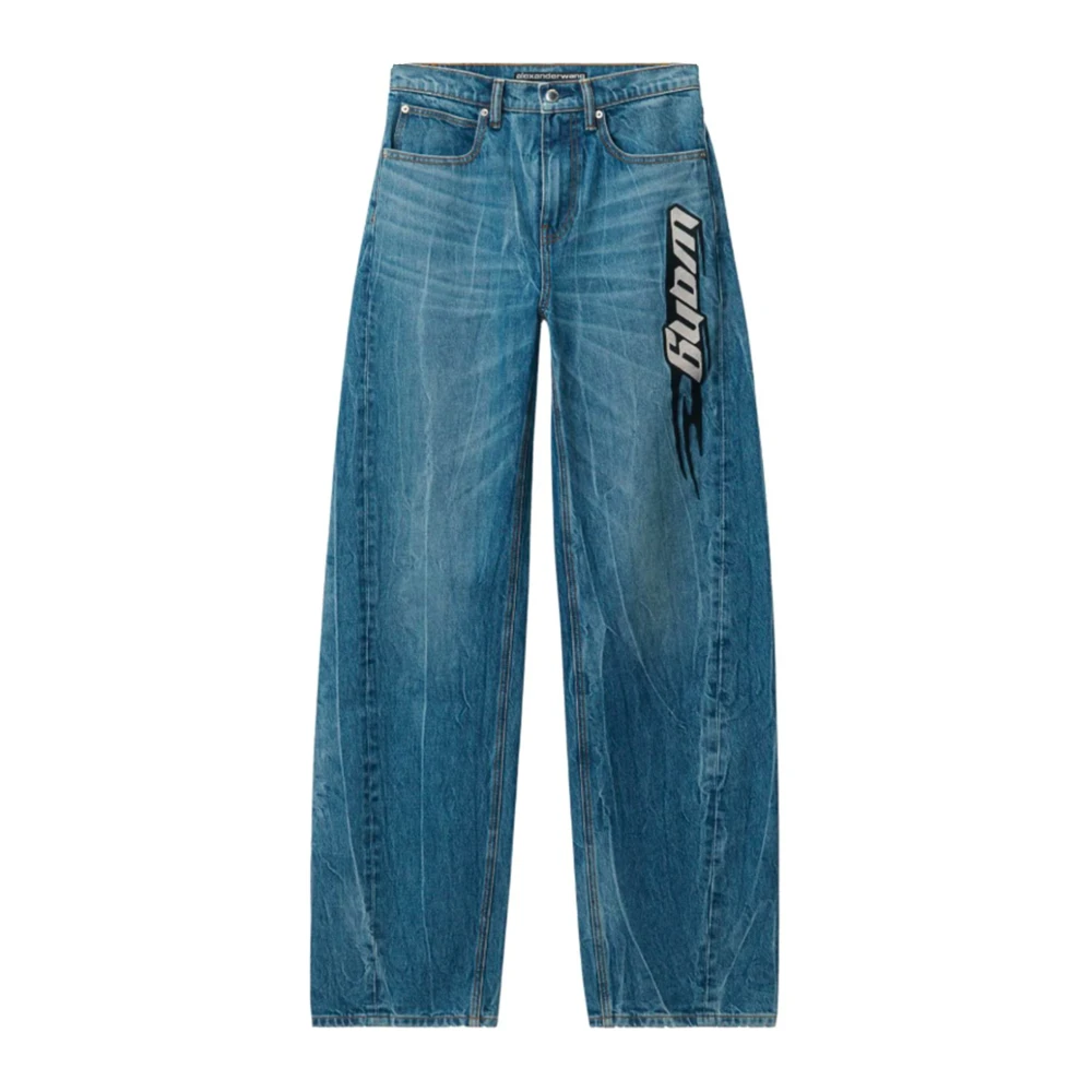 Alexander wang Denim Wide Leg Jeans met Logo Blue Dames
