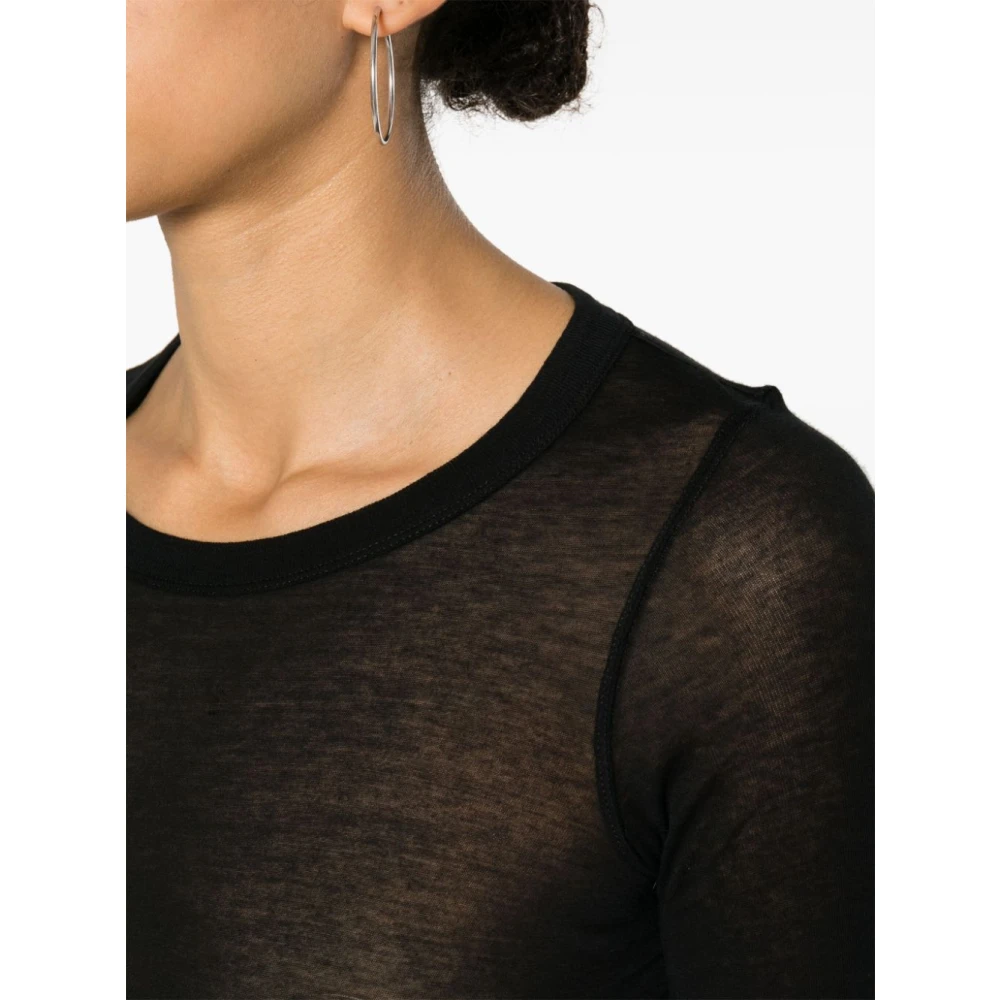 Rick Owens Zwart T-shirt met Ronde Hals en Lange Mouwen Black Dames