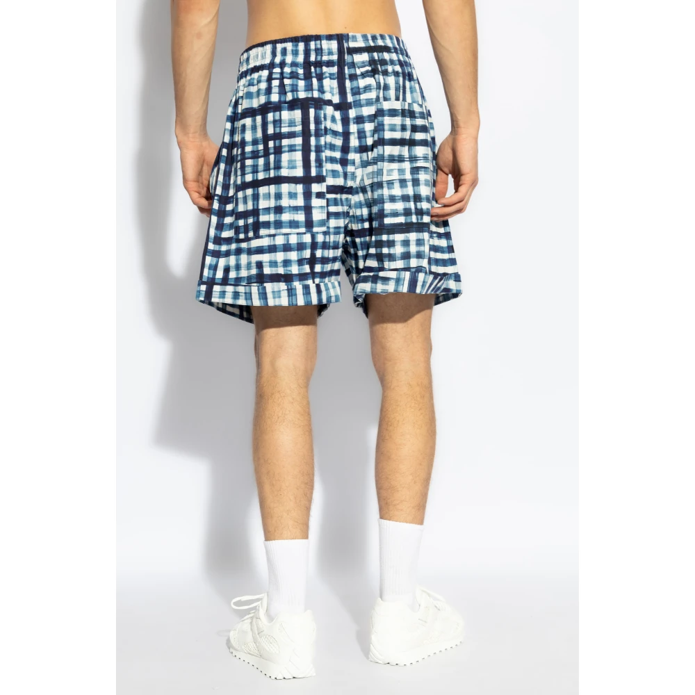 Bottega Veneta Geruite patroon shorts Blue Heren