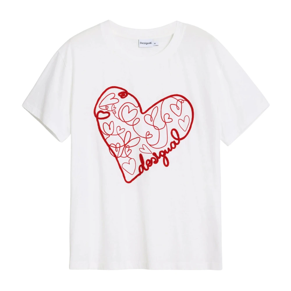 Desigual Kvinno Vit Toppar Dam, L, Bomull, Ts Roma T-Shirt