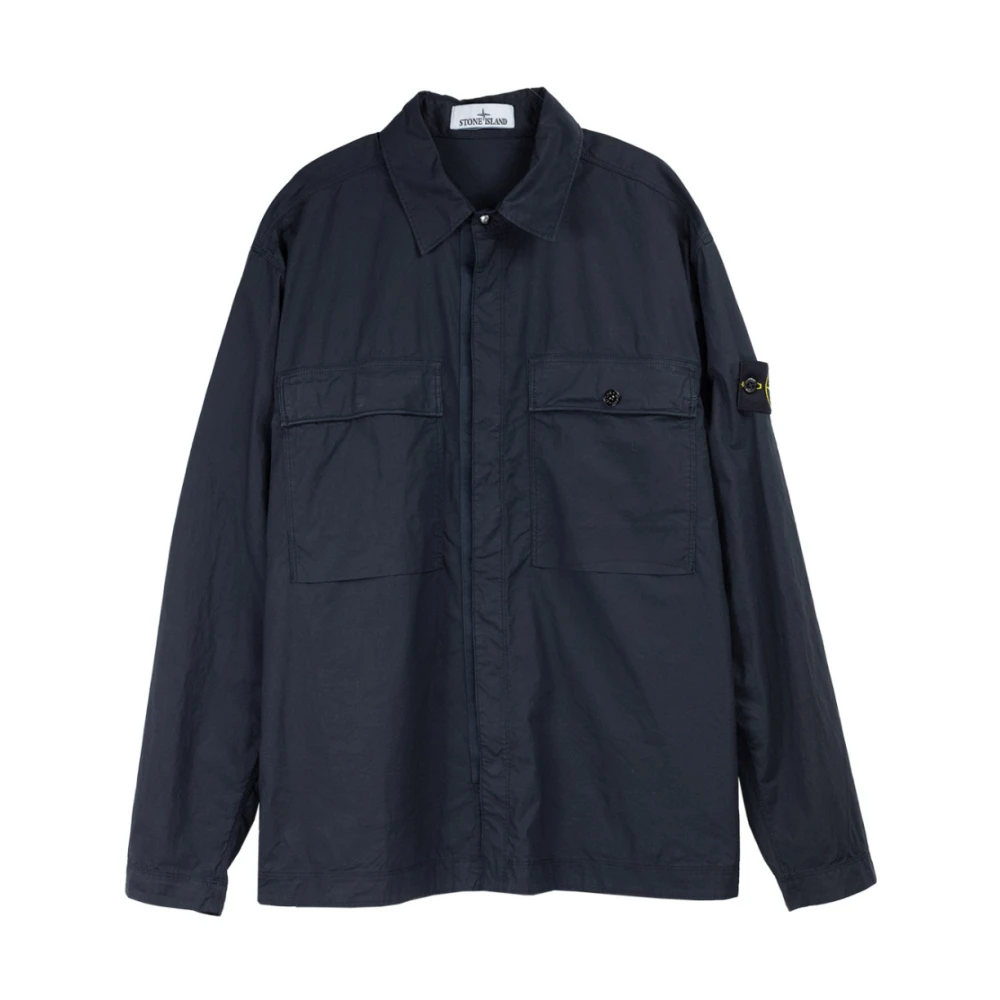 Stone Island Blue Light Jackets, Male, L, Stretch Cotton Overshirt Paracadute