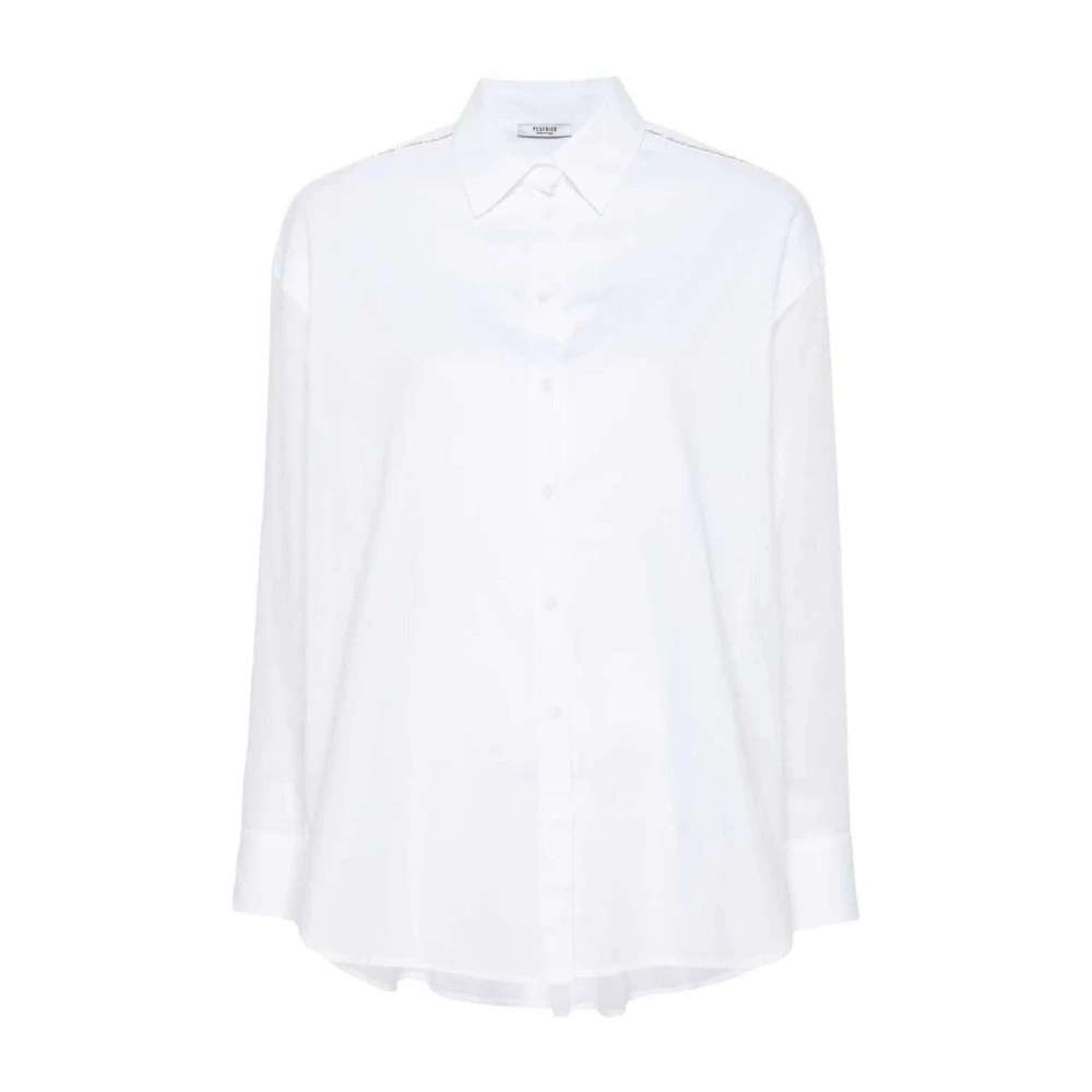 PESERICO Rhinestone-versierde katoenen overhemd White Dames