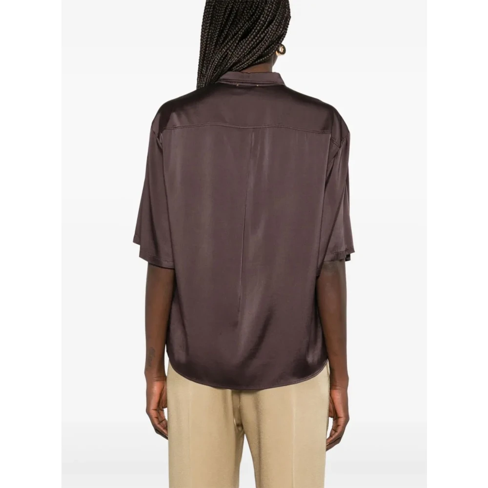 Forte Zijden satijnen half mouw shirt Brown Dames