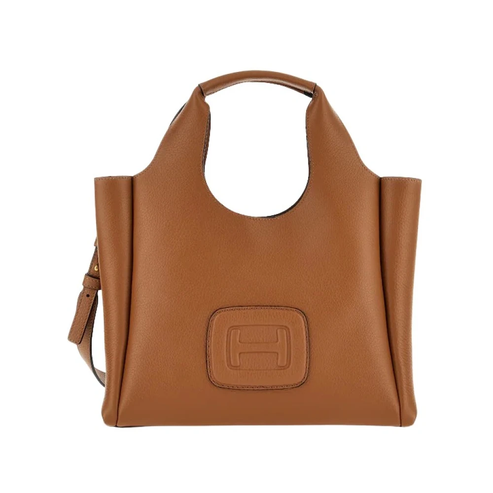 Hogan Shopper van Gestructureerd Leder met H-detail Brown Dames
